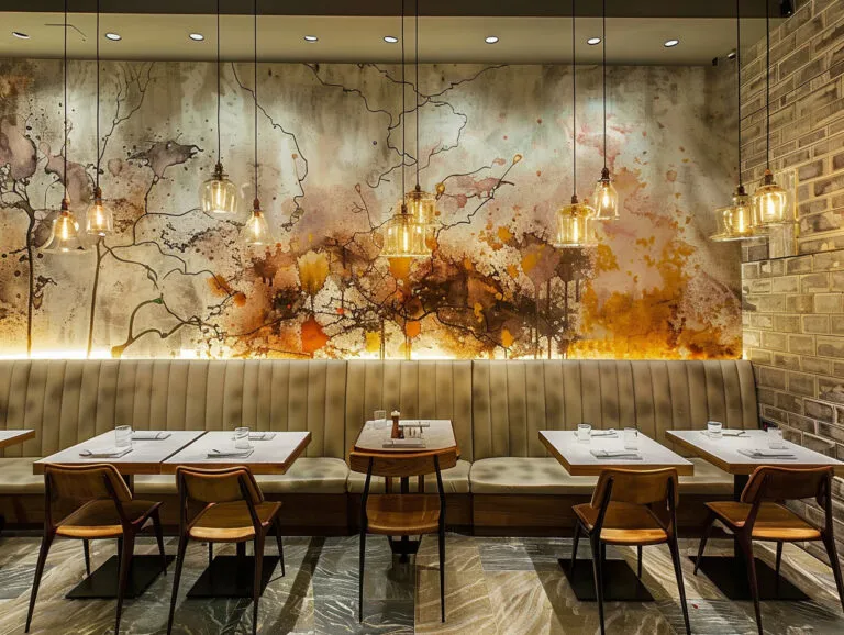 Artistic wall mural inside a restaurant